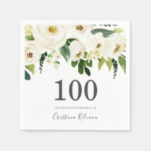 Witte bloemen & Cream Elegant 100th Birthday