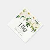 Witte bloemen & Cream Elegant 100th Birthday Servet (Hoek)