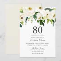 Witte bloemen & Cream Elegant 80th Birthday Party