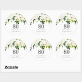 Witte bloemen & Cream Elegant 80th Birthday Ronde Sticker (Vel)