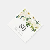 Witte bloemen & Cream Elegant 80th Birthday Servet (Hoek)
