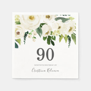 Witte bloemen & Cream Elegant 90th Birthday Servet