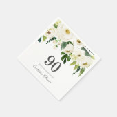 Witte bloemen & Cream Elegant 90th Birthday Servet (Hoek)