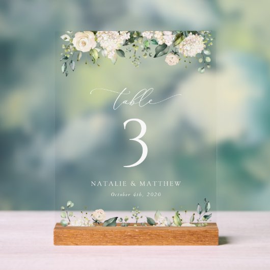 Witte bloemen, Cream Flowers, Boho, Table Numbers Acryl Bord (Neutraal)
