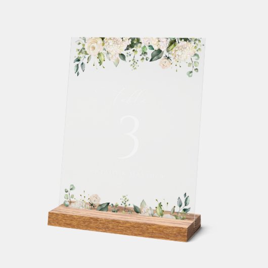 Witte bloemen, Cream Flowers, Boho, Table Numbers Acryl Bord (Hoek)