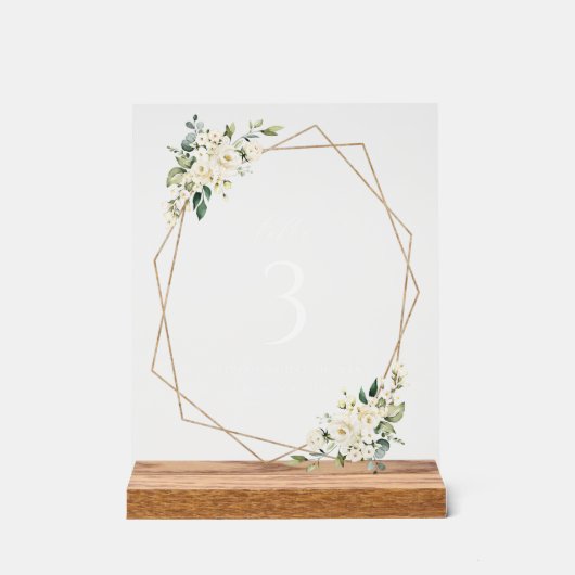 Witte bloemen, Cream Flowers, Boho, Table Numbers Acryl Bord (Voorkant)
