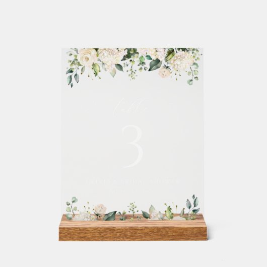 Witte bloemen, Cream Flowers, Boho, Table Numbers Acryl Bord (Voorkant)