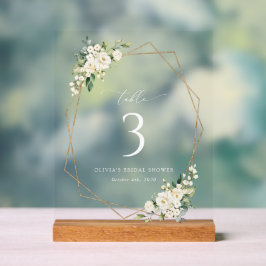 Witte bloemen, Cream Flowers, Boho, Table Numbers Acryl Bord