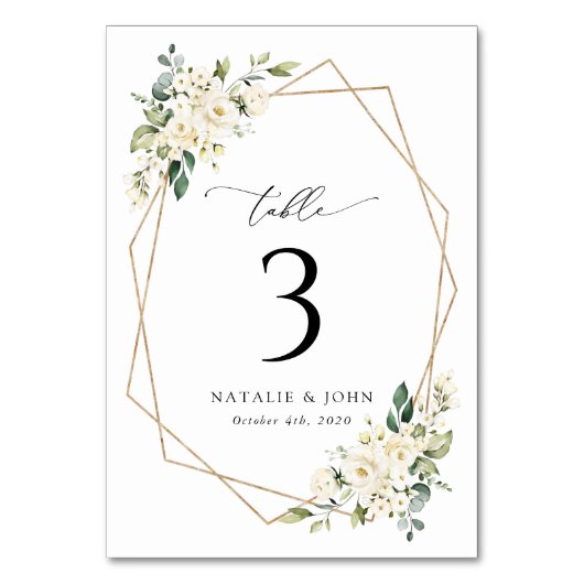 Witte bloemen, Cream Flowers, Boho, Table Numbers Kaart (Achterkant)