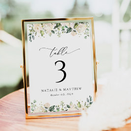 Witte bloemen, Cream Flowers, Boho, Table Numbers Kaart