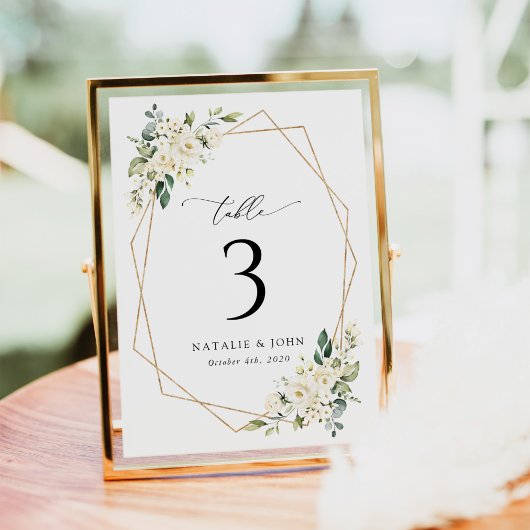 Witte bloemen, Cream Flowers, Boho, Table Numbers Kaart