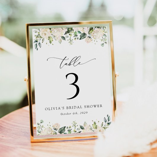 Witte bloemen, Cream Flowers, Boho, Table Numbers Kaart
