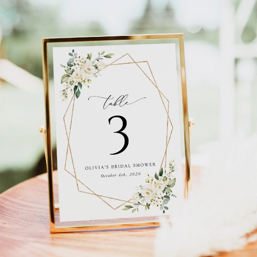 Witte bloemen, Cream Flowers, Boho, Table Numbers Kaart