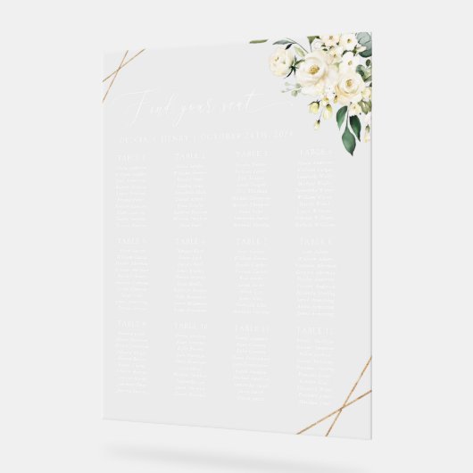 Witte bloemen, Cream Flowers, Boho, Zitkaarten Acryl Bord (Hoek)