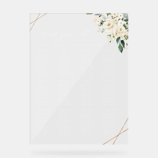Witte bloemen, Cream Flowers, Boho, Zitkaarten Acryl Bord (Voorkant)