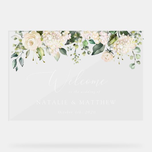 Witte bloemen, Cream Flowers, Weddenschap Acryl Bord (Voorkant)