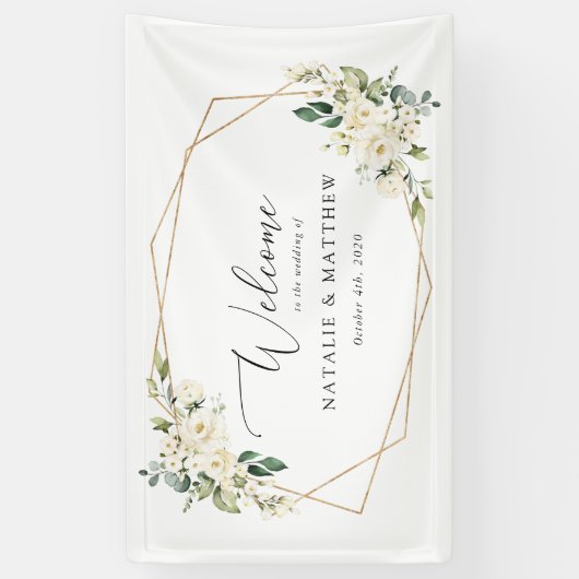 Witte bloemen, Cream Flowers, Weddenschap Spandoek (Verticaal)