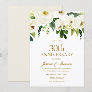 Witte Bloemen & Crème 30-jarig Huwelijksjubileum Kaart
