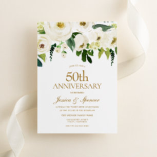 Witte Bloemen & Crème 50ste Huwelijksjubileum Kaart