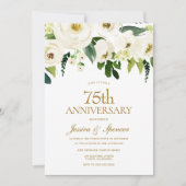 Witte Bloemen & Crème 75ste Huwelijksjubileum Kaart (Voorkant)