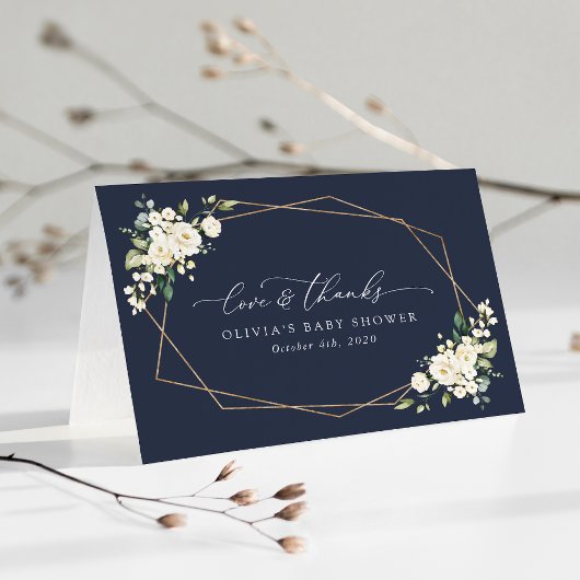 Witte Bloemen, Crème Bloemen, Boho, Baby Shower Bedankkaart