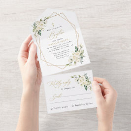 Witte Bloemen, Crème Bloemen, Boho, Bloemendoop All In One Uitnodiging