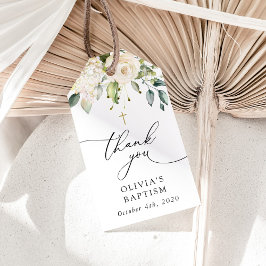 Witte Bloemen, Crème Bloemen, Boho, Bloemendoop Cadeaulabel