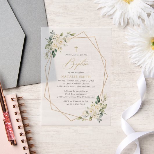 Witte Bloemen, Crème Bloemen, Boho, Bloemendoop Vellum Uitnodigingen (Huwelijk)