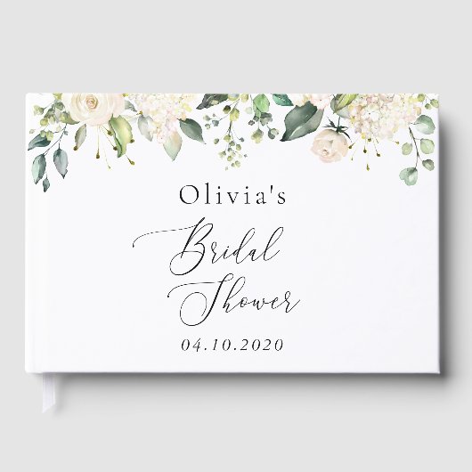 Witte Bloemen, Crème Bloemen, Boho, Bruidsfeest Gastenboek (Voorkant)