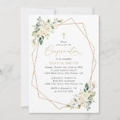 Witte Bloemen, Crème Bloemen, Boho, Communie Kaart (Voorkant)