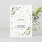 Witte Bloemen, Crème Bloemen, Boho, Communie Kaart (Staand voorkant)