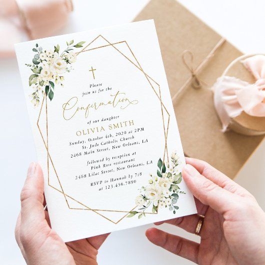 Witte Bloemen, Crème Bloemen, Boho, Communie Kaart