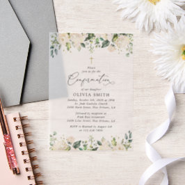 Witte Bloemen, Crème Bloemen, Boho, Communie Vellum Uitnodigingen
