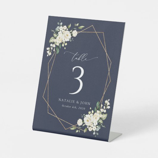 Witte Bloemen, Crème Bloemen, Boho, Tafel Nummers Reclamebord Met Voetstuk (Voorkant)