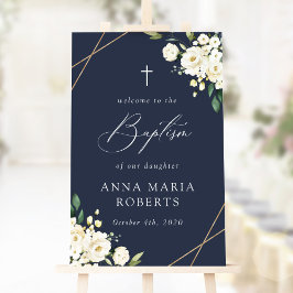Witte Bloemen, Crème Bloemen, Doop Uitnodiging Poster