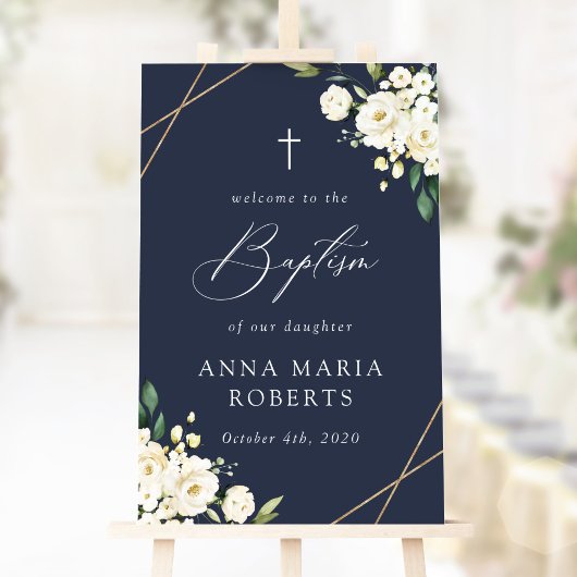 Witte Bloemen, Crème Bloemen, Doop Uitnodiging Poster