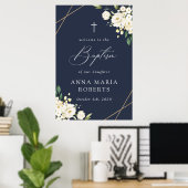 Witte Bloemen, Crème Bloemen, Doop Uitnodiging Poster (Thuiskantoor)