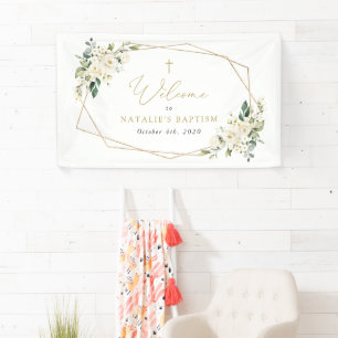Witte Bloemen, Crème Bloemen, Doop Welkom Spandoek
