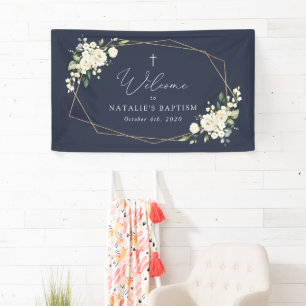 Witte Bloemen, Crème Bloemen, Doop Welkom Spandoek