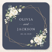 Witte Bloemen, Crème Bloemen, Groene Elementen, Tr Kartonnen Onderzetters (Voorkant)