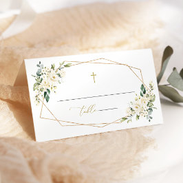 Witte Bloemen, Crème Bloemen, Groene Planten, Doop Plaatskaartje