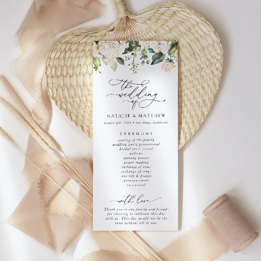 Witte Bloemen, Crème Bloemen, Huwelijksprogramma Programmakaart