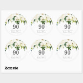 Witte Bloemen & Crème Elegante 90e Verjaardag Ronde Sticker (Vel)