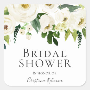 Witte Bloemen & Crème Elegante Bruidsshower Vierkante Sticker