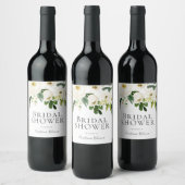 Witte Bloemen & Crème Elegante Bruiloftdouche Wijn Etiket (Flessen)
