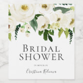 Witte Bloemen & Crème Elegante Bruiloftdouche Wijn Etiket (Enkel label)