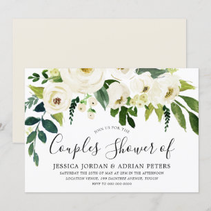 Witte Bloemen & Crème Elegante Koppels Bruisbad Kaart