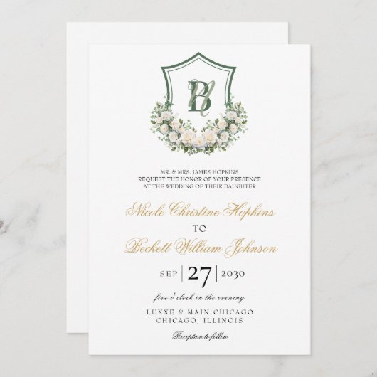 Witte Bloemen Crest Bruiloft Kaart (Voorkant / Achterkant)