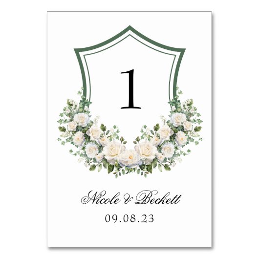 Witte Bloemen Crest Bruiloft Kaart (Achterkant)