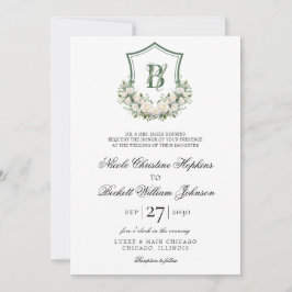 Witte Bloemen Crest Bruiloft Kaart